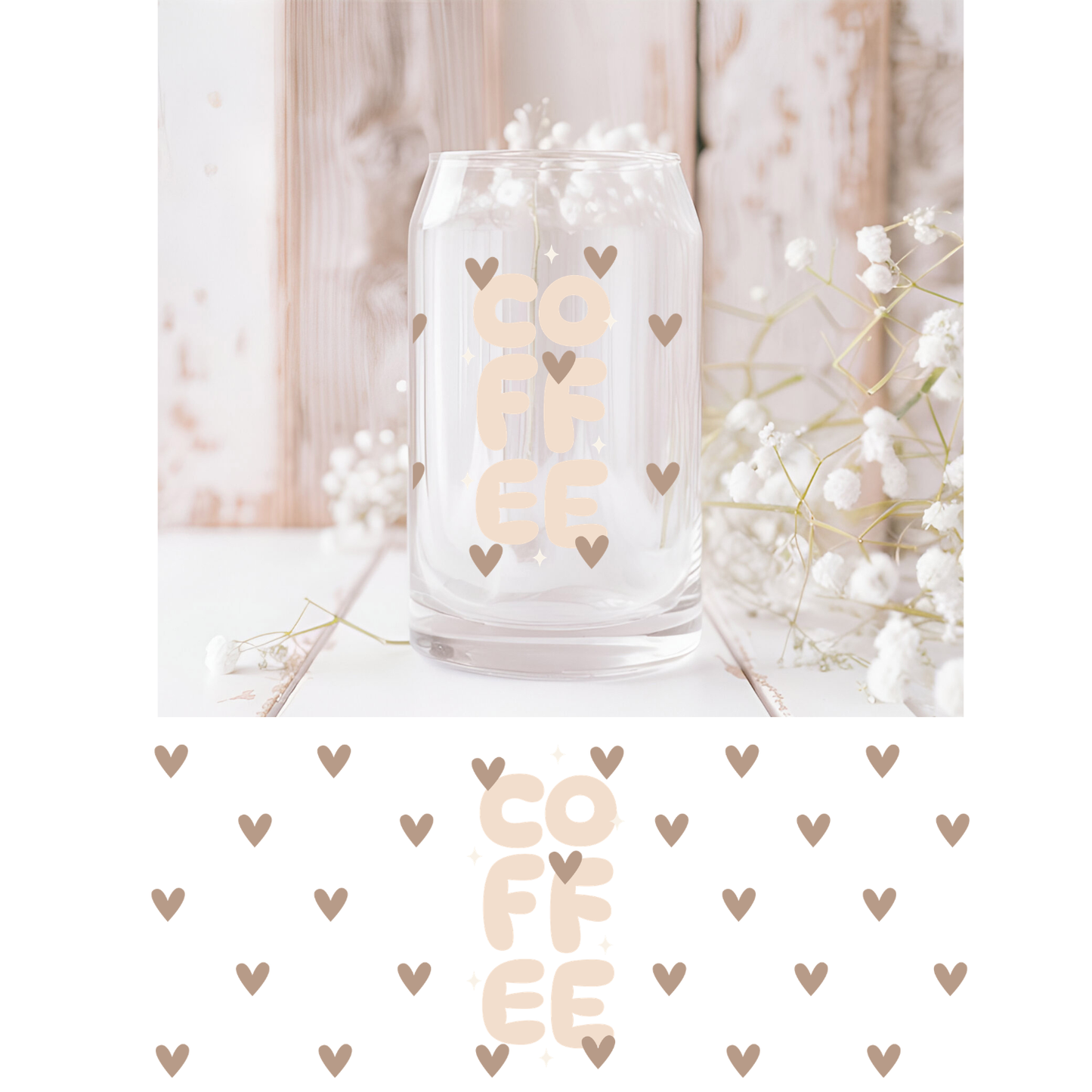 Boho Coffee and Hearts UVDTF Cup Wrap