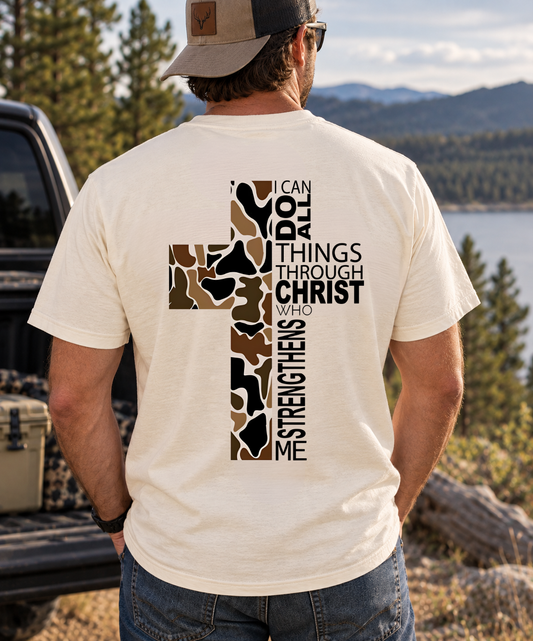 I Can Do All Things Through Christ Camo Cross Christian T-Shirt