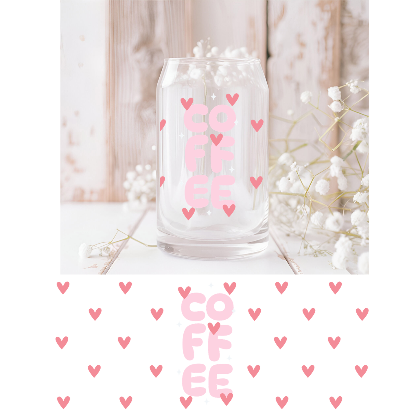 Pink Coffee and Hearts UVDTF Cup Wrap
