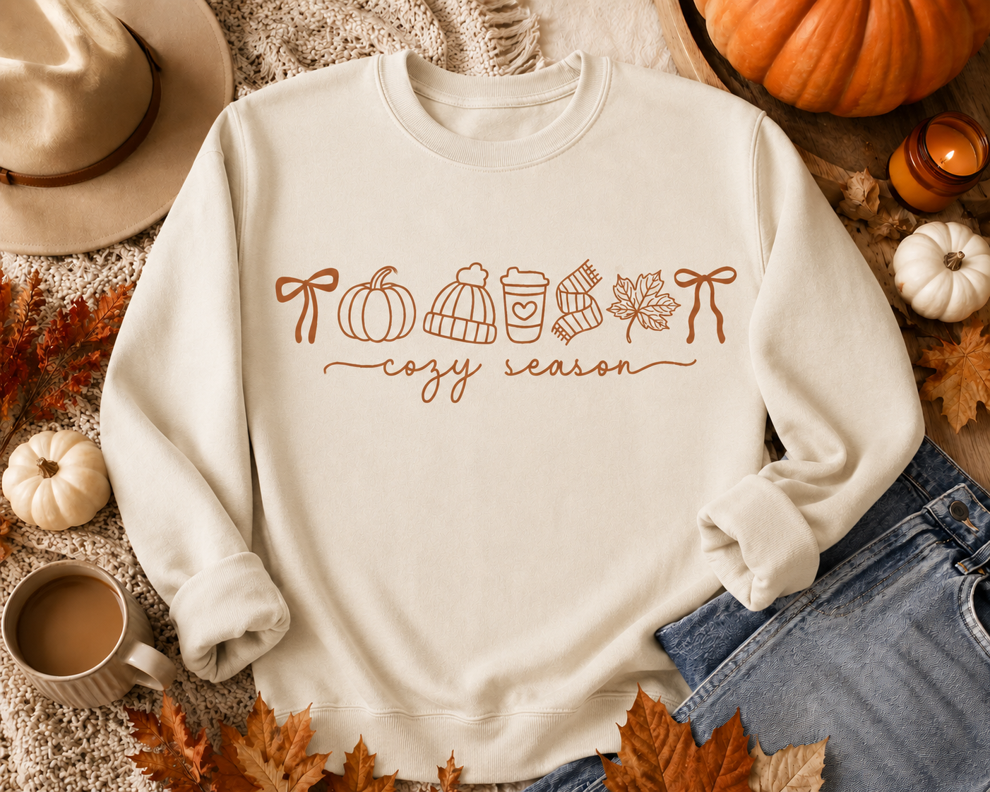 Cozy Season Sweatshirt | Fall Pumpkin Coffee Crewneck
