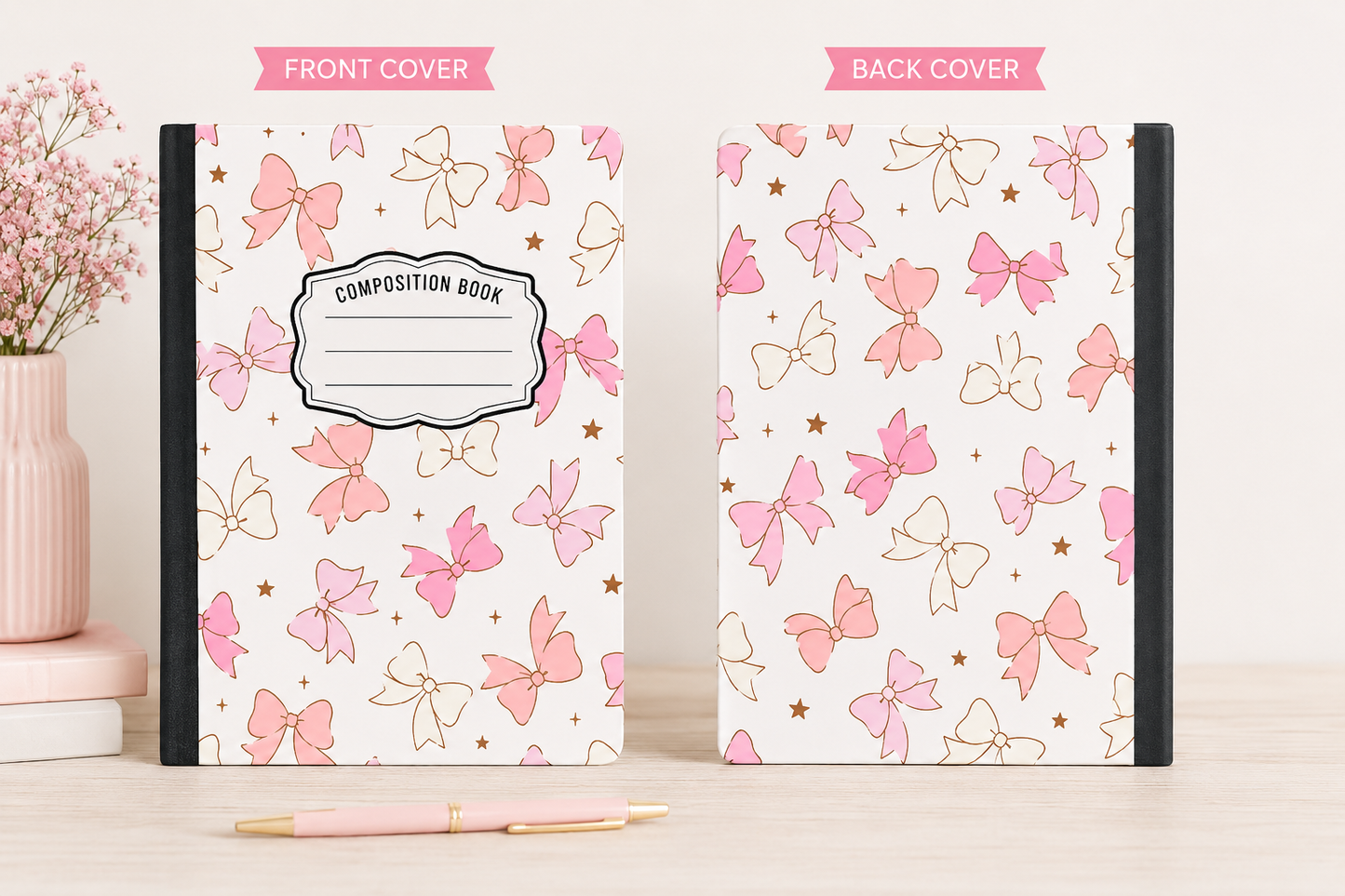 Pink Bow Hardcover Composition Notebook