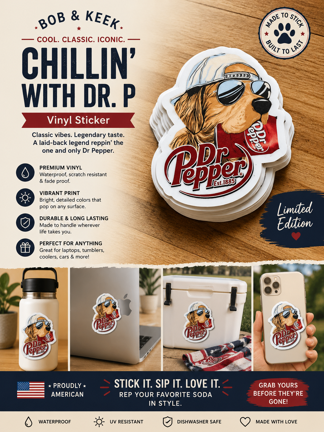 Sippin' & Stylin' Pup Vinyl Sticker