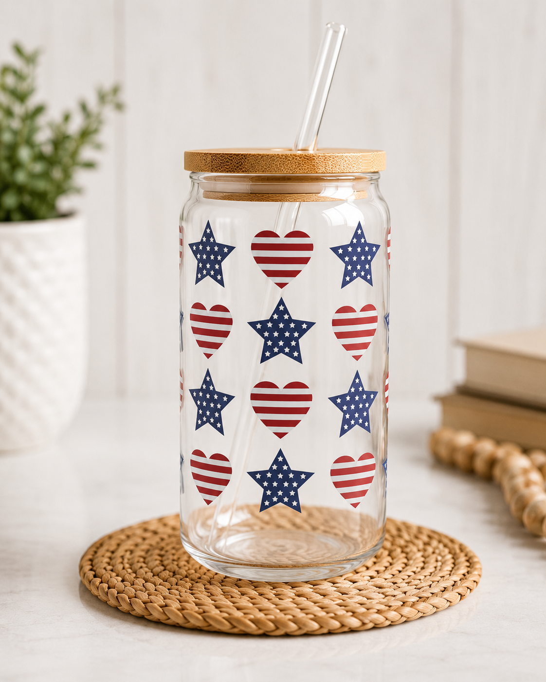 Hearts + Stripes Glass Cup