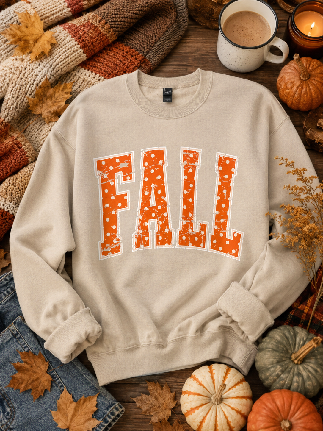 Fall Sweatshirt | Blue Polka Dot FALL Crewneck