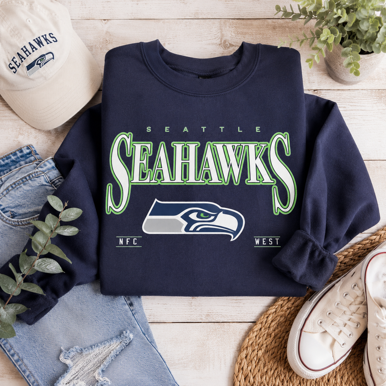 Seattle Seahawks Star Sleeve Crewneck Sweatshirt
