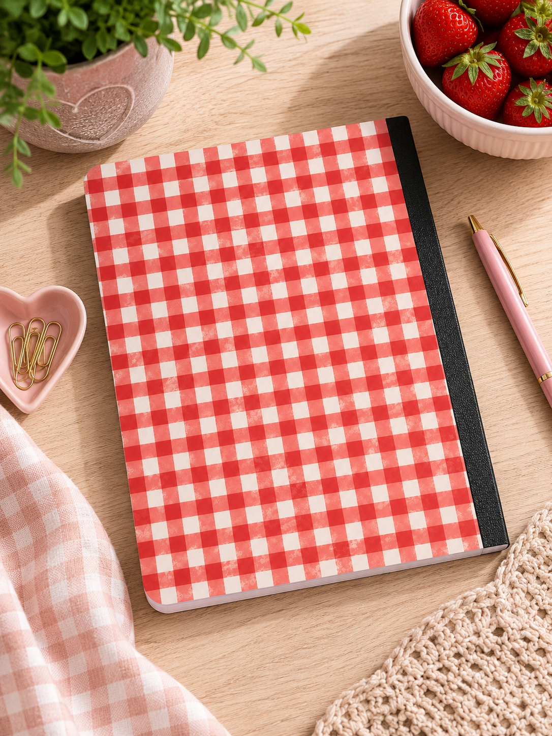 Strawberry Gingham Composition Notebook