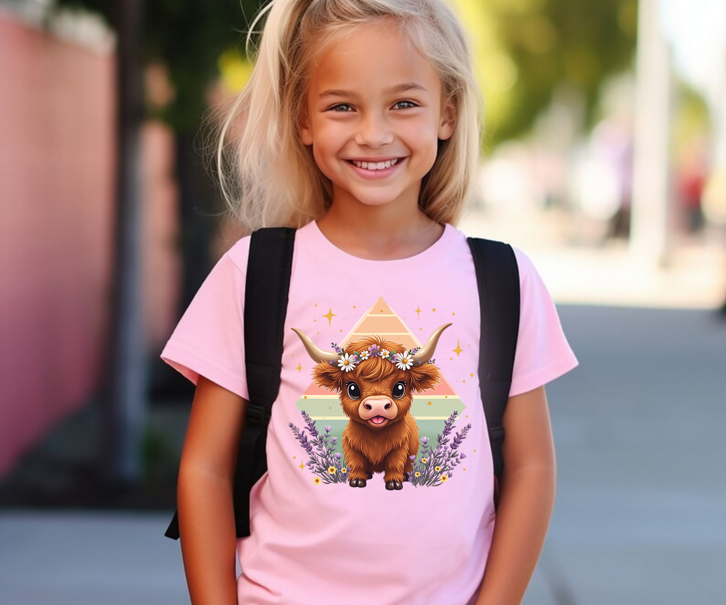 Pink Highland Cow Kids Tee