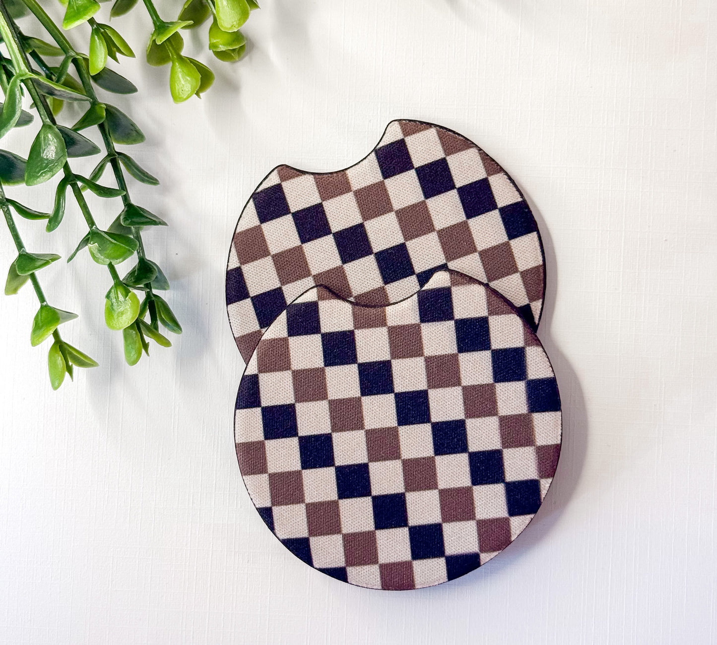 Espresso Checkers Car Coaster