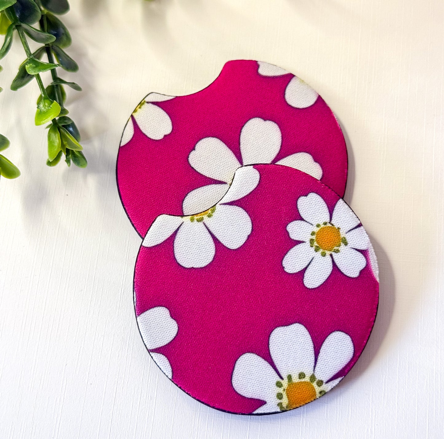 Bold Pink Daisy Car Coasters