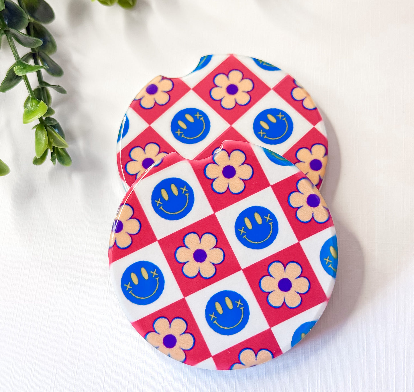 Blue Smiley Car Coasters