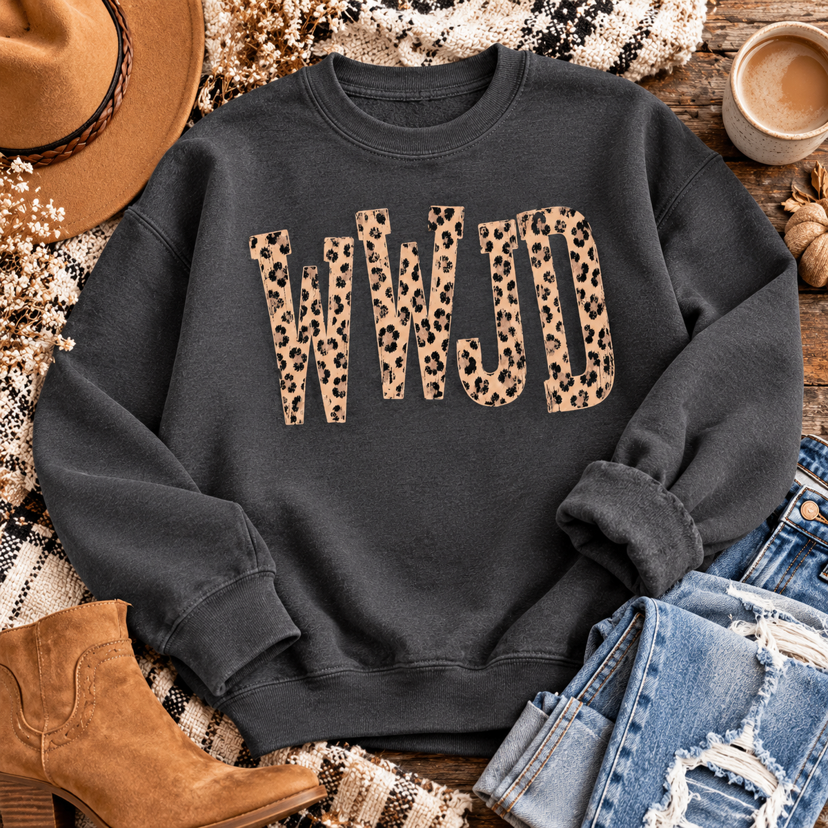 WWJD Christian Sweatshirt | Leopard Print Faith Crewneck