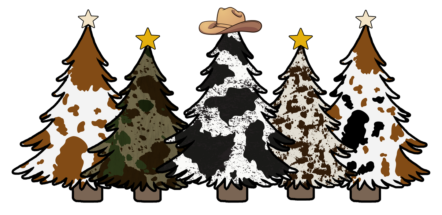 Cowhide Christmas Trees DTF Transfer
