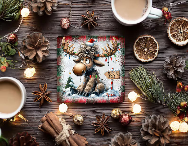 Christmas Moose Coasters | Rustic Holiday Coasters