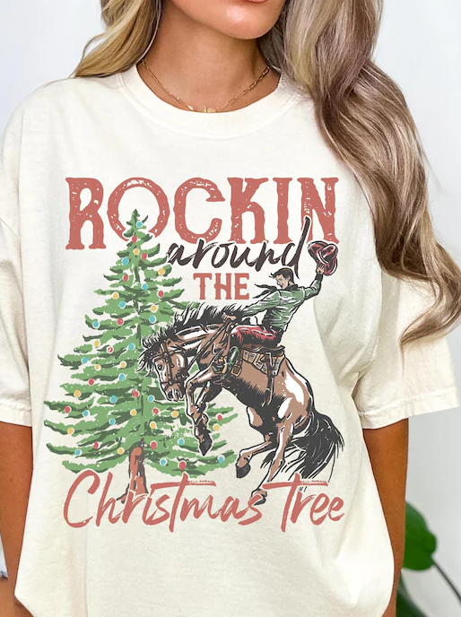 Cowboy Rockin Around the Christmas Tree Unisex Tee