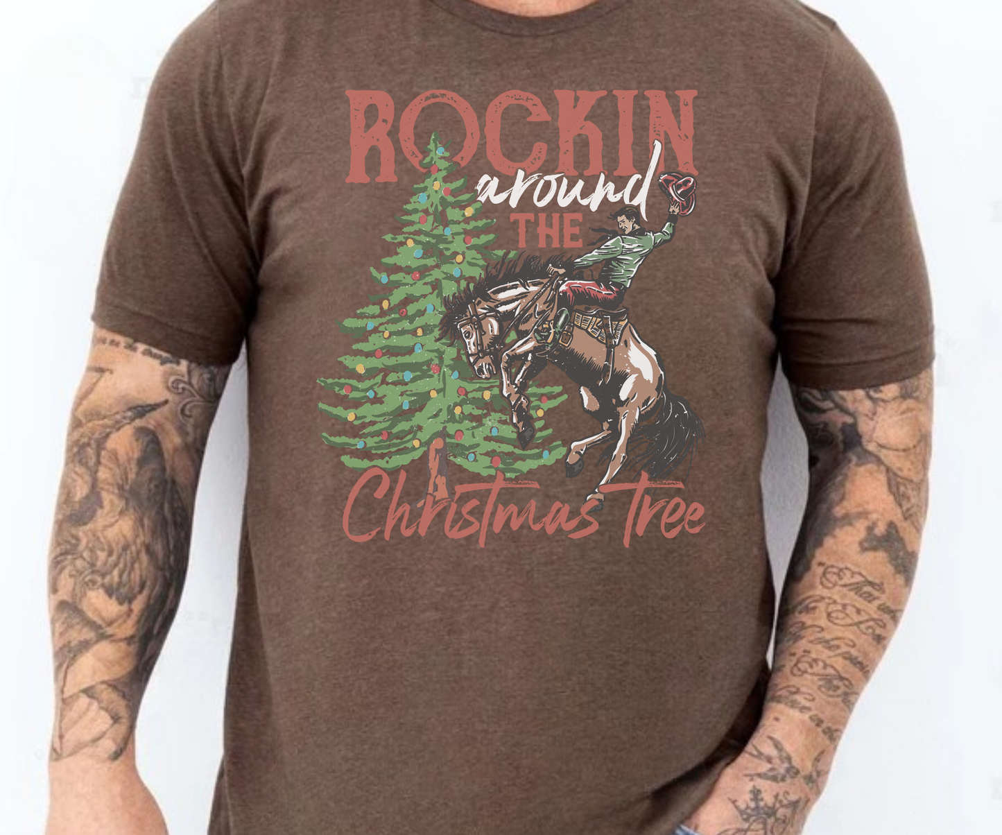 Cowboy Rockin Around the Christmas Tree Unisex Tee