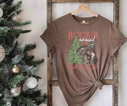 Cowboy Rockin Around the Christmas Tree Unisex Tee