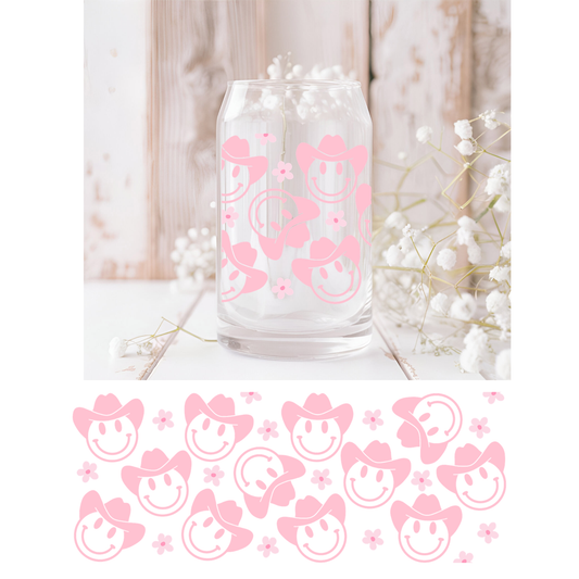 Pink Smiley Cowboy UVDTF Cup Wrap