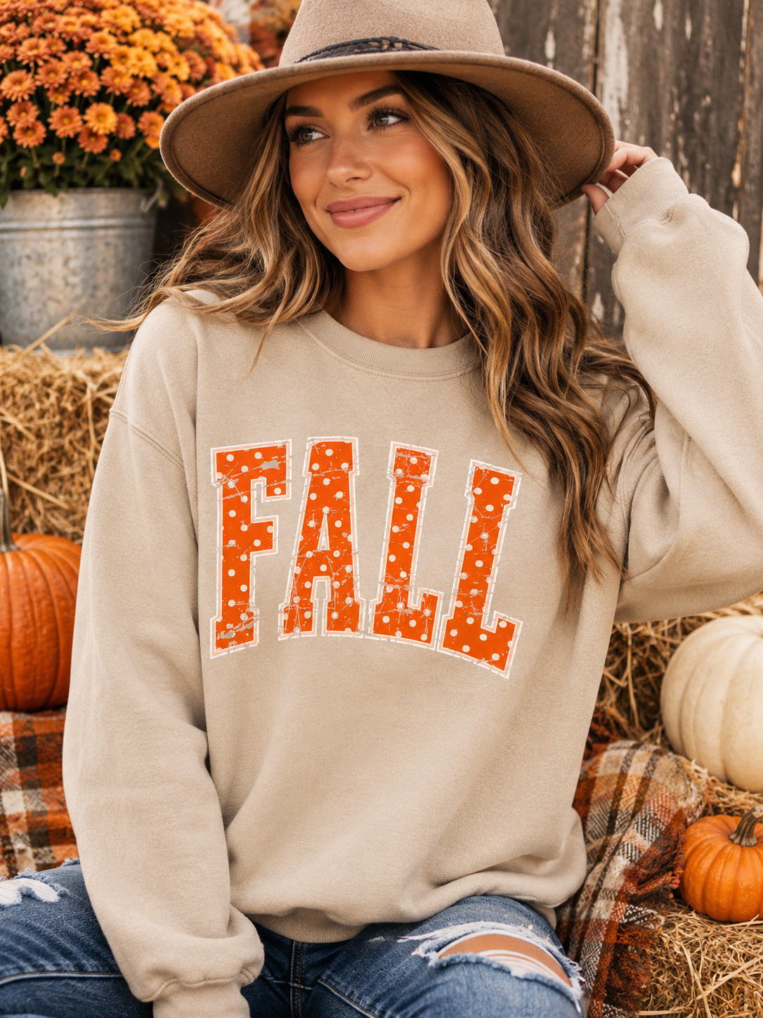 Fall Sweatshirt | Blue Polka Dot FALL Crewneck