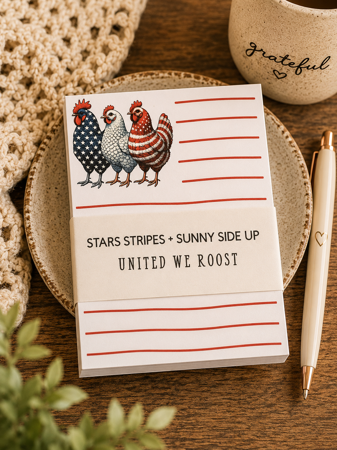 Stars Stripes + Sunny Side Up Notepad | Patriotic Chicken Memo Pad
