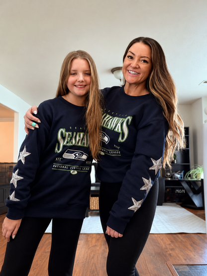 Seattle Seahawks Star Sleeve Crewneck Sweatshirt