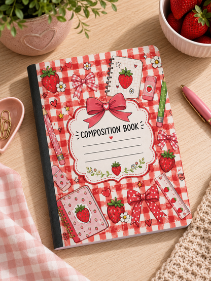Strawberry Gingham Composition Notebook