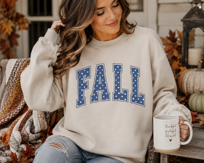 Fall Sweatshirt | Blue Polka Dot FALL Crewneck