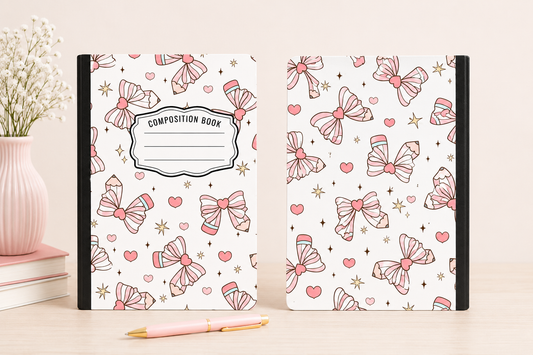 Pink Bow & Pencil Hardcover Composition Notebook