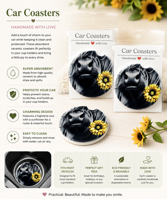 Sunflower Highland Car Coasters