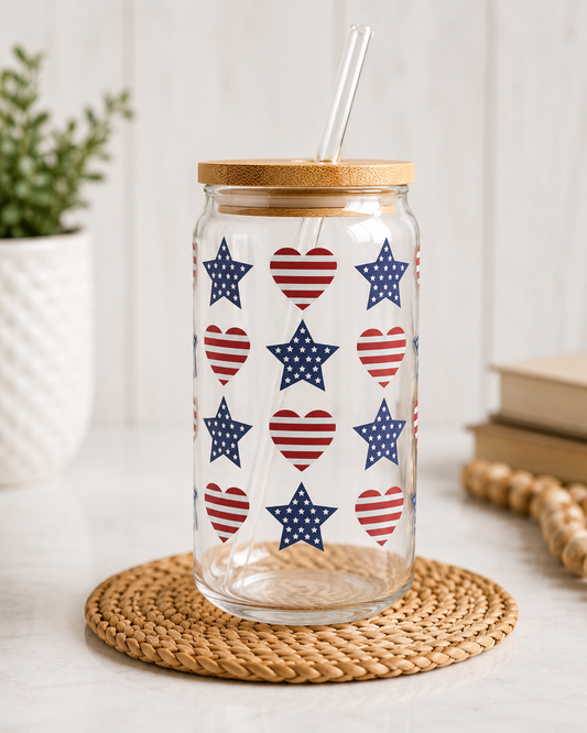 Hearts + Stripes Glass Cup
