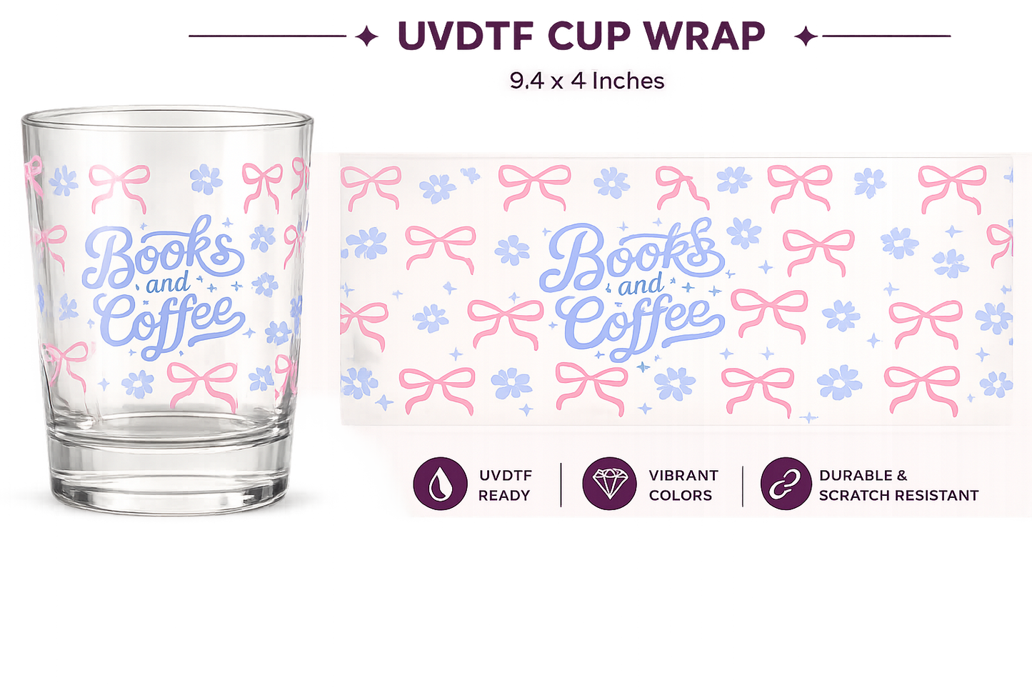 Books and Coffee UVDTF Cup Wrap