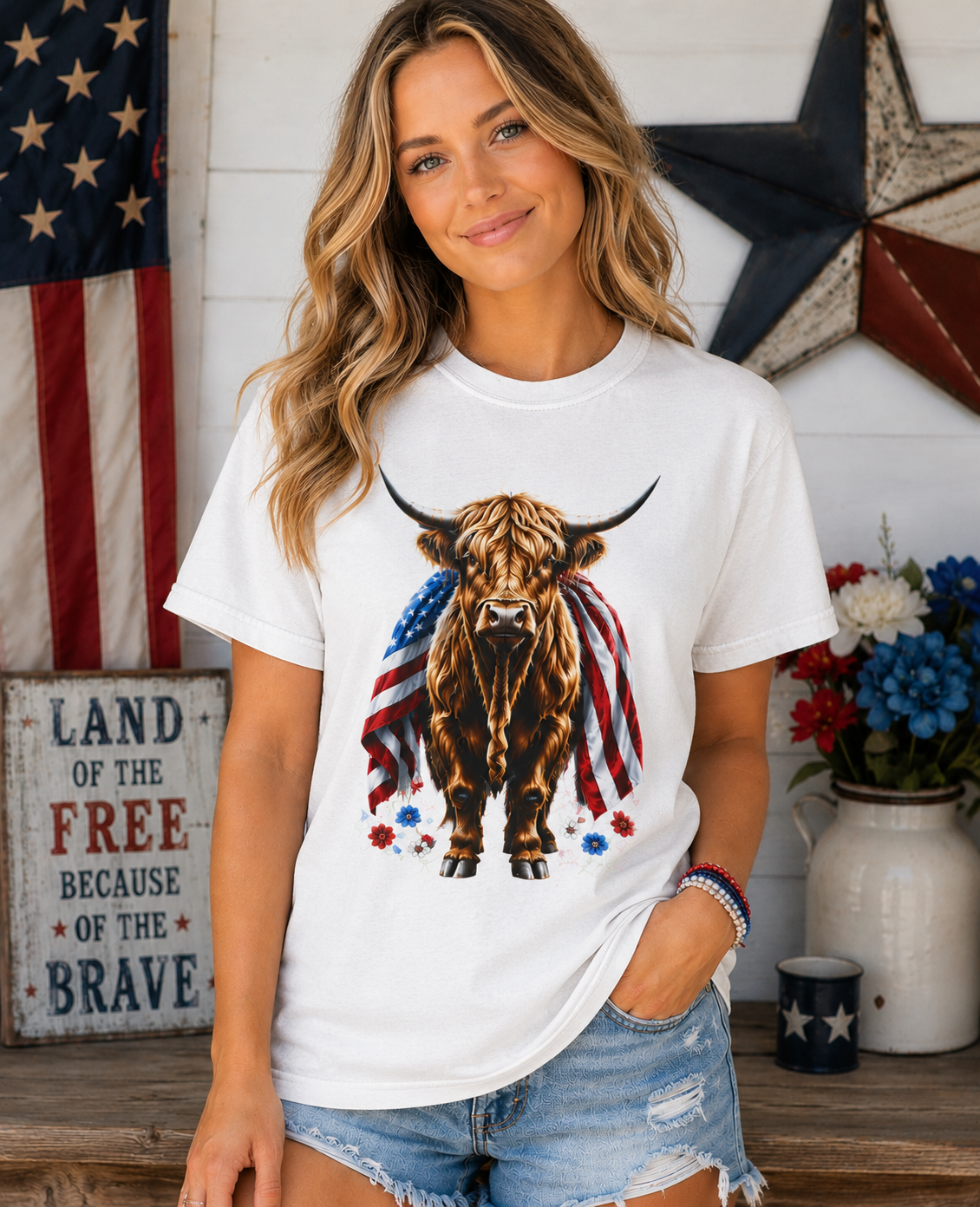 Patriotic Highland Cow T-Shirt