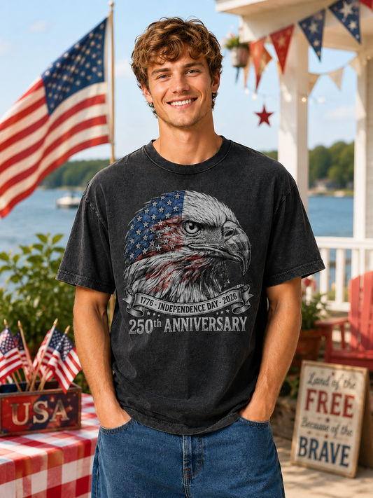 America 250 Eagle Patriotic 1776–2026 Vintage Tee
