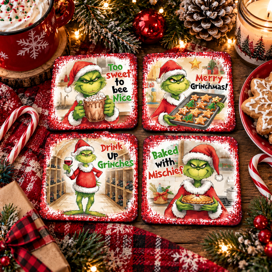 Grinchy Christmas Square Coasters