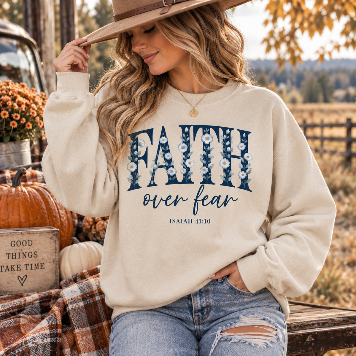 Faith Over Fear Christian Sweatshirt | Isaiah 41:10 Floral Crewneck