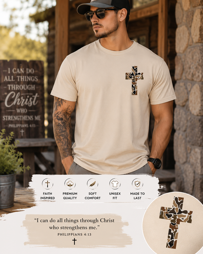 I Can Do All Things Through Christ Camo Cross Christian T-Shirt
