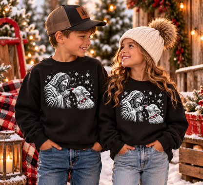 Jesus & Lamb Christmas Sweatshirt | Christian Holiday Crewneck