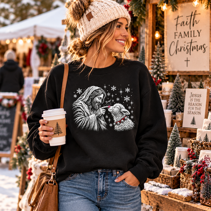 Jesus & Lamb Christmas Sweatshirt | Christian Holiday Crewneck