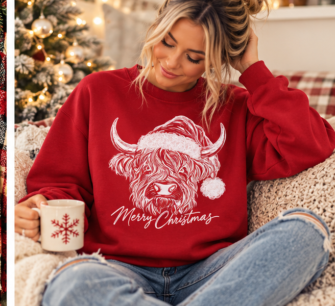 Christmas Highland Cow Sweatshirt | Western Holiday Crewneck