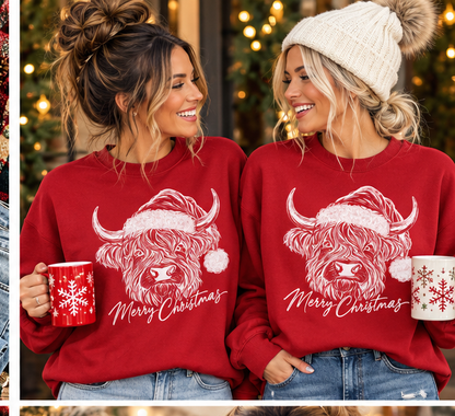 Christmas Highland Cow Sweatshirt | Western Holiday Crewneck