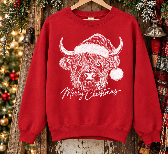 Christmas Highland Cow Sweatshirt | Western Holiday Crewneck