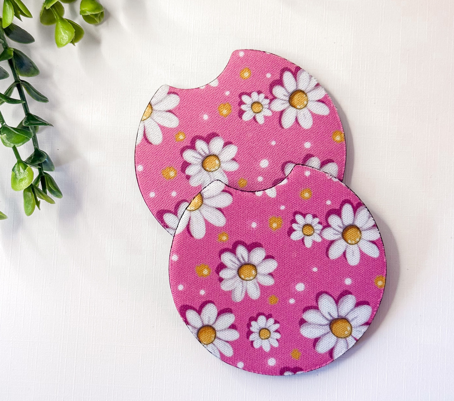 Bubbly Pink DaisyCar Coasters