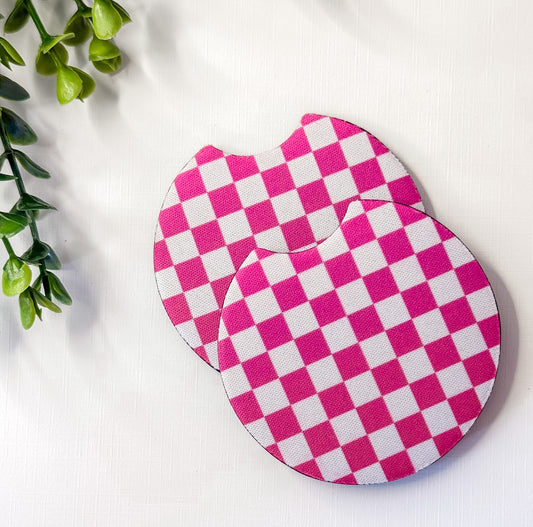 Pink Checkers Car Coasters