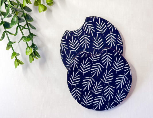 Black & White Tropical Leaves Car Coasters