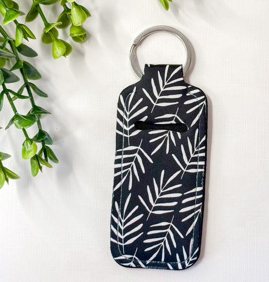 Black & White Tropical Chapstick Holder Keychain