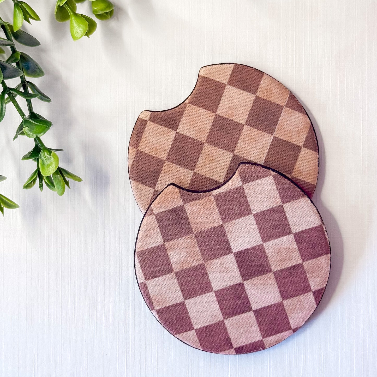 Retro Brown Checkers Car Coasters