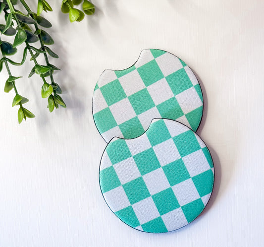 Seafoam Checkers Car Coasters