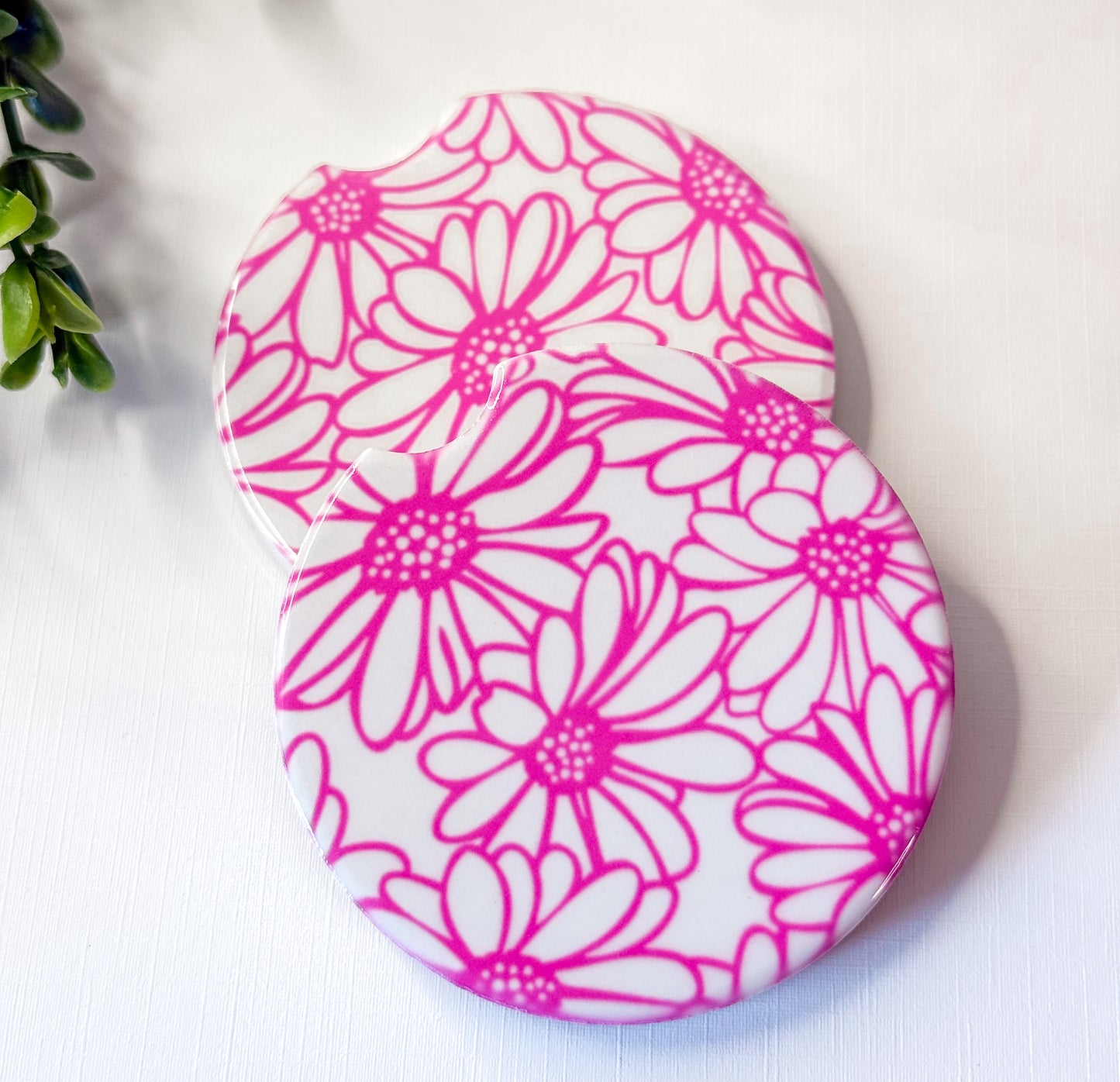 Big Pink Daisy Car Coasters