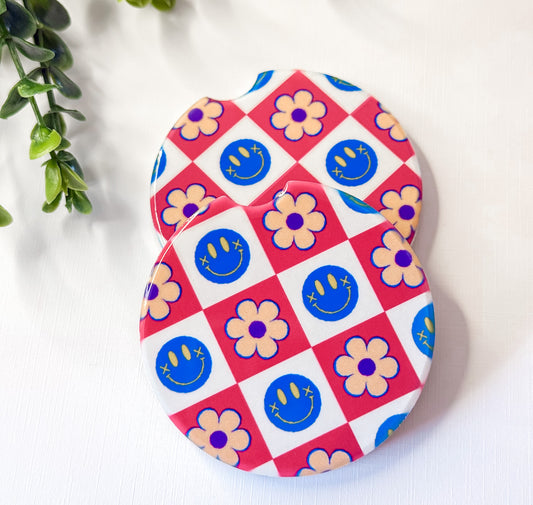 Blue Smiley Car Coasters