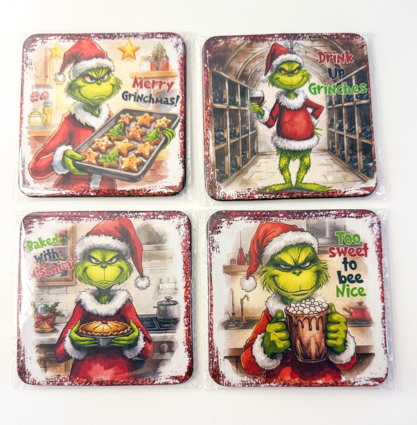 Grinchy Christmas Square Coasters