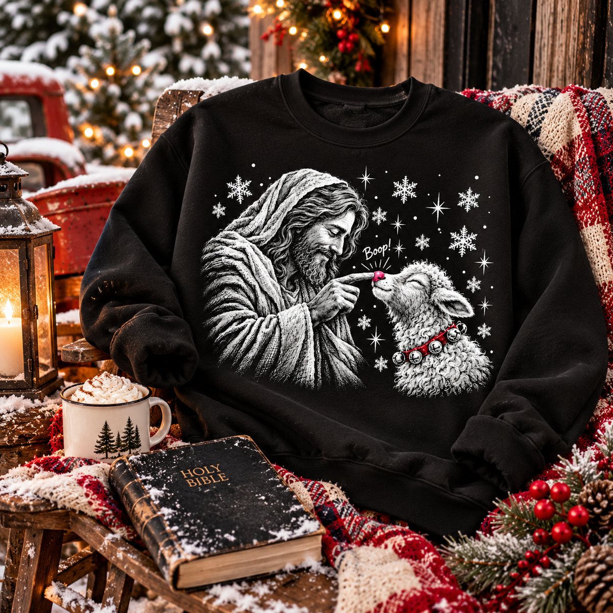 Jesus & Lamb Christmas Sweatshirt | Christian Holiday Crewneck